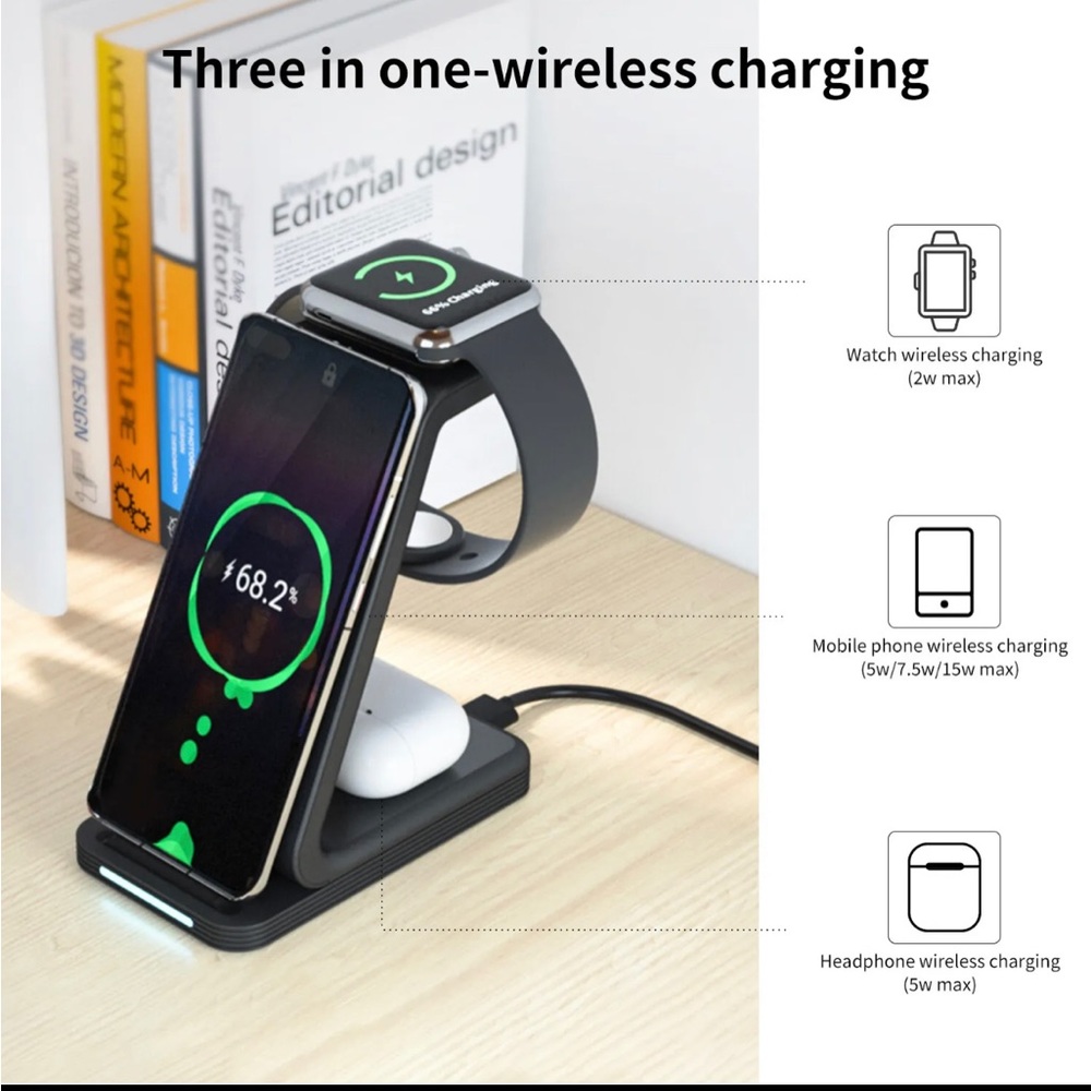 Wireless 3 in 1 Charger Stand for iPhone Apple Watch AirPods Charging Station